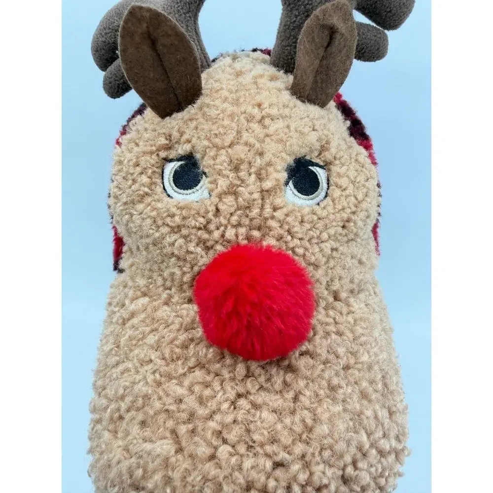 Reindeer Christmas Plush Hat One Size Holiday Time Brown Red Adult